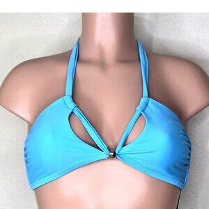 CUPSHE Blue Halter Bikini Top Silver Metal Accent